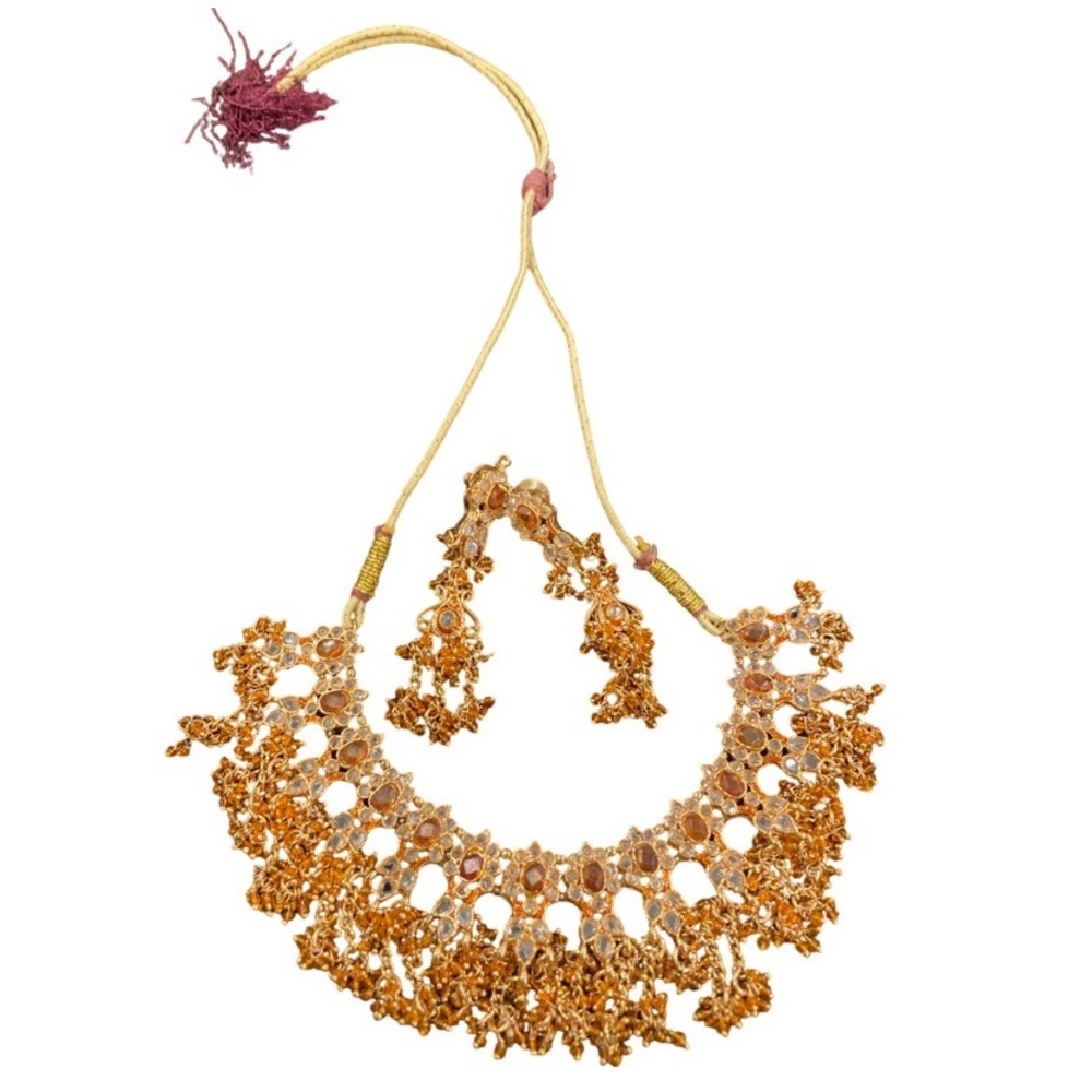 New Indian Pakistani Polki Orange Chocker Set w/ Earrings